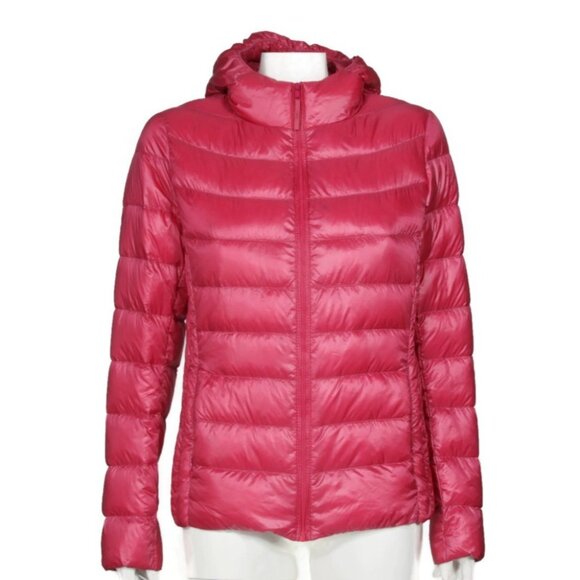 UNIQLO Pink Ultra Light Down Quilted Full Zip Hooded Jacket sz M /890 - Picture 1 of 6